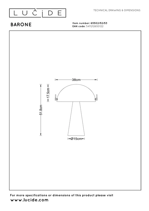 Lucide BARONE - Lampe de table - Ø 38 cm - 1xE27 - Orange | Vibes - technique